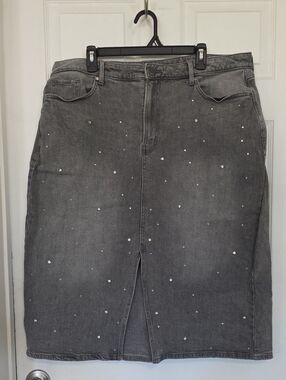 a.n.a Women's Gray Denim Skirt with Rhinestone Embellishments